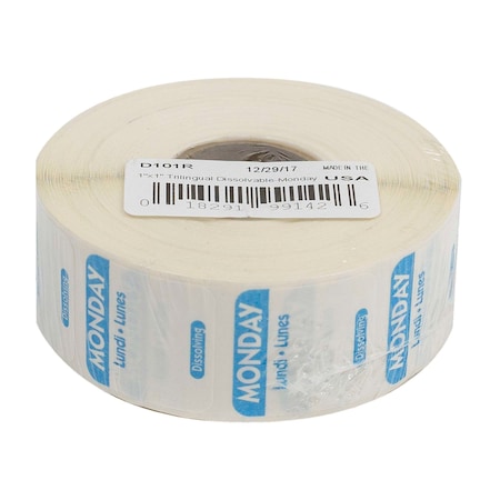 National Checking 1"x1" Trilingual Blue Monday Dissolvable Label, PK1000 D101R